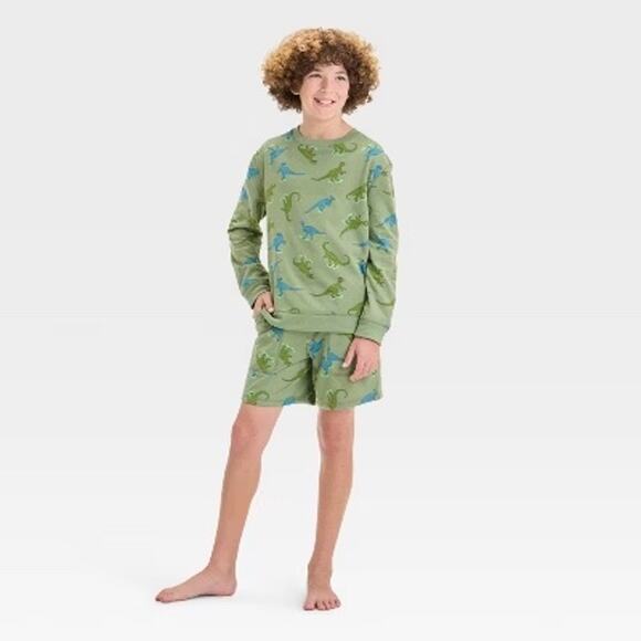 Cat & Jack NWT Boys' Dinosaur Pajama Set Green Size M (8) - Picture 1 of 9